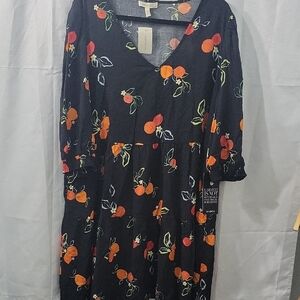 Loralette Black Midi Dress with Orange Floral Design Size 18/20